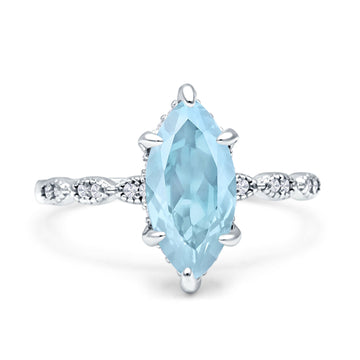 Solitaire Marquise Engagement Ring Simulated Aquamarine 925 Sterling Silver Wholesale